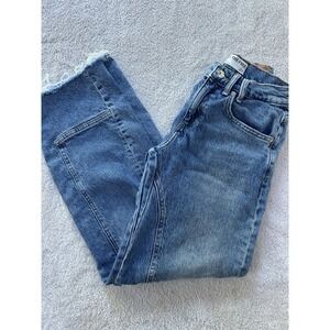 Free People We The Free Risk Taker Jeans Size 24 High Rise Straight Leg Raw Hem